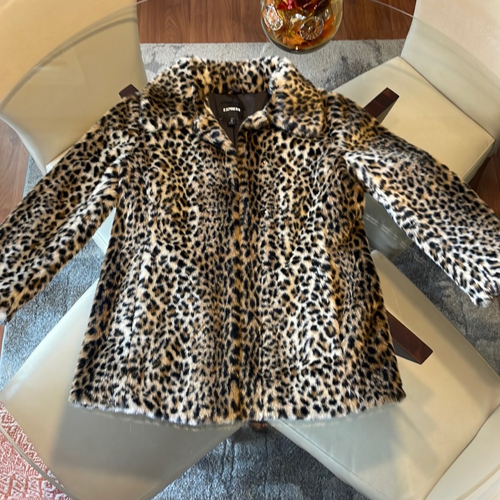 Express Leopard Print Faux Fur Coat